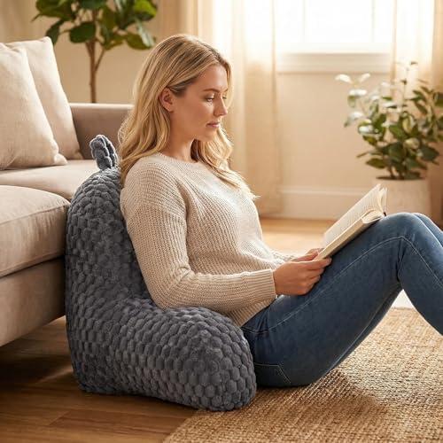 Reading Pillow for Bed, Adults Back Pillow for Sitting up, Husband Pillow for College Dorm, Back Support Cushion with arms for sit up on Couch, Sofa, and Floor,Gray - Image 5