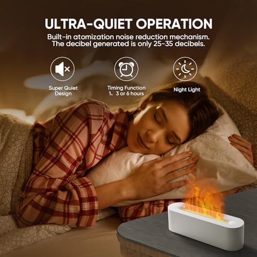 YALEDI Essential Oil Diffuser, Fireplace Flame Fire Oil Diffuser, 150ml Ultrasonic Cool Mist Aromatherapy Humidifier, Scent Aroma Diffuser with 7 Colors Light, Timer & Auto-Off for Home, Room (White) - Image 4