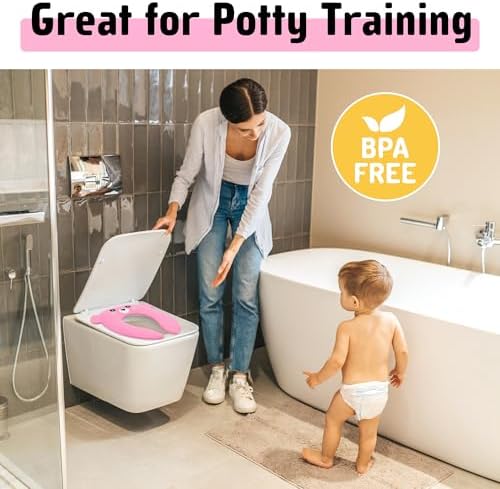 Maliton Foldable Travel Potty Training Seat for Toddlers, Pink Bear - Image 6