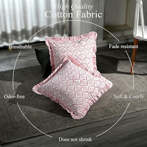 CPC Blush Rose Hand Block Print 100% Cotton Ruffle Throw Pillow Cover 18x18 inch with Hidden Zipper Decorative for Couch, Bed, Sofa, Farmhouse, Cottagecore Decor Gift Christmas Fall Thanksgiving - Image 3