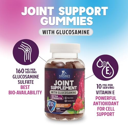 Joint Support Gummies - Glucosamine Plus Vitamin E Nature's Joint Support Supplement for Occasional Discomfort for Back, Knees & Hands - Cartilage & Joint Health & Flexibility Support - 120 Gummies - Image 3