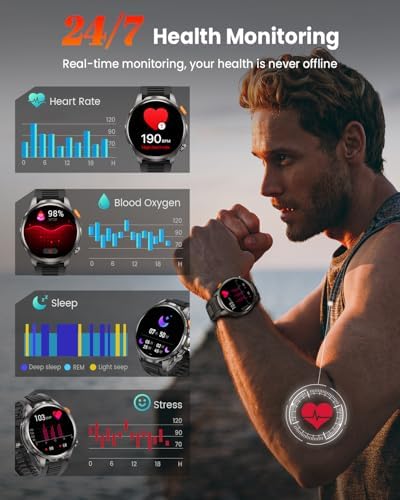Military Smartwatch for Men 1000mAh Fitness Tracker Rugged Men Watch 2Bands - Image 5