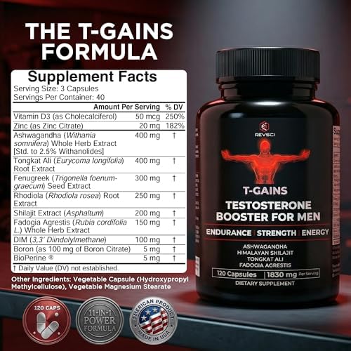 Testosterone Booster for Men (120 Caps) - T-GAINS TRT Testosterone Supplement for Men - Boosts Muscle Growth, Strength, Energy & Endurance - Prime Total Test Booster & Max Anabolic Estrogen Blocker - Image 5