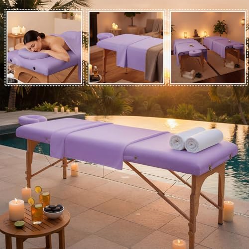 Oudain 4 Sets 3 Piece Soft Microfiber Massage Table Sheets Set Bulk Includes Massage Flat Sheet and Fitted Sheet and Face Rest Cover(Purple) - Image 6