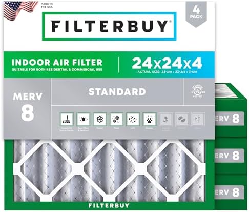 Filterbuy 24x24x4 Air Filter MERV 8 Dust & Allergy Defense (4-Pack) by Filterbuy