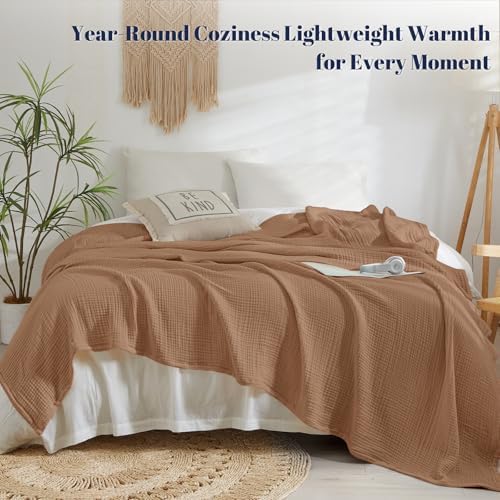 PHF 100% Cotton Muslin Blanket Queen Size 90"x90", 4-Layer Lightweight Gauze Throw, Breathable Cloud-Soft Minimalist Blanket for Bed, Couch, Camping & Baby, Clay, Ideal Gift - Image 5