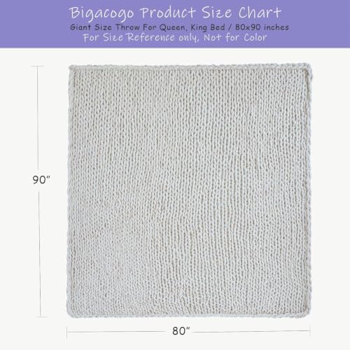 Bigacogo Chunky Knit Throw Blanket for Couch, 80x90 inches, Vintage White - Image 2