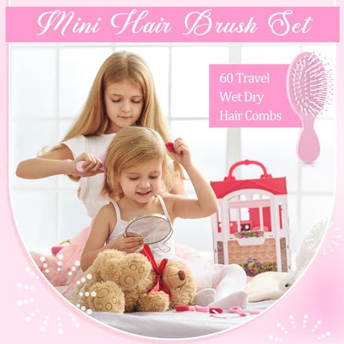 60 Pcs Pink Mini Hair Brushes Bulk for Women Pink Party Favors Soft Bristles Adds Shine Scalp Massage and Detangling Travel Hair Combing for Homeless Spa Party Favors - Image 5