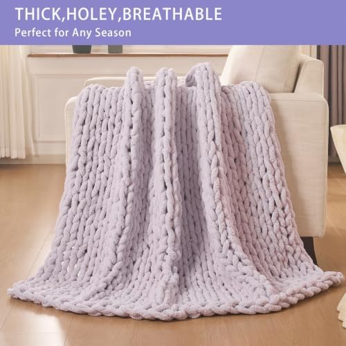 Bigacogo Chunky Knit Throw Blanket for Couch, 51x63 inches, Berry Haze - Image 4