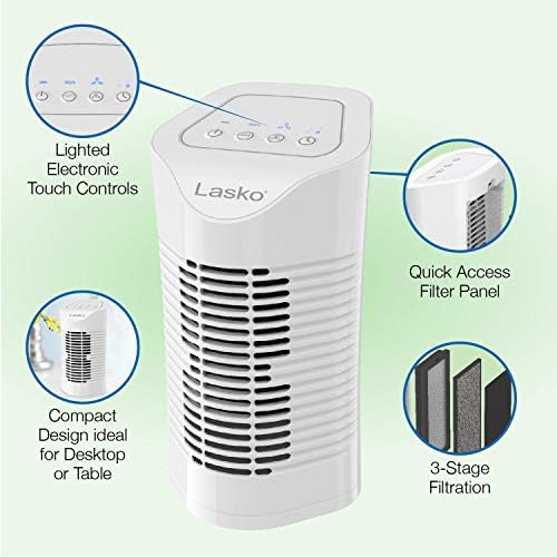 Lasko HF11200 Desktop Air Purifier for Home, Office, Bedroom, Dorm and Small Rooms – 3-Stage Filtration Removes Smoke, Pet Odors, Allergens, and Dust - Image 2