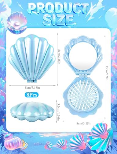 8 Pcs Foldable Travel Shell Hair Brush with Mirror - Image 5