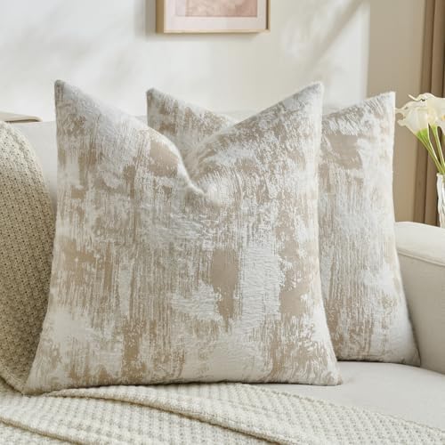 FUTEI Pack of 2 Faux Cashmere Throw Pillow Covers 22x22 Inch, Khaki White by FUTEI