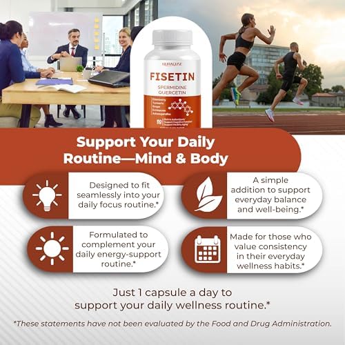 Fisetin Supplement, 9 Botanical Ingredients with Spermidine, Quercetin, Antioxidant, Cognitive Function & Healthy Aging Support*, 150 Capsules, Non-GMO, Gluten Free - Image 6
