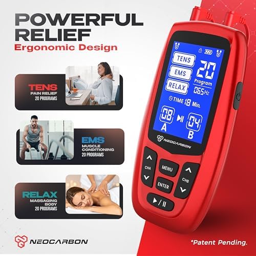 NEOCARBON TENS Unit Muscle Stimulator Ergo Machine for Pain Relief, Red - Image 2