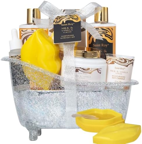 Saint Roy for Men & Dad Bath and Body Almond Milk Vanilla Spa Gifts for Women, Bath Gift Set Shower Gel, Scent Lotion, Bath Bomb Spa Gift Basket, Bath Care Set Birthday Holiday Home Spa Gifts by SaintRoy