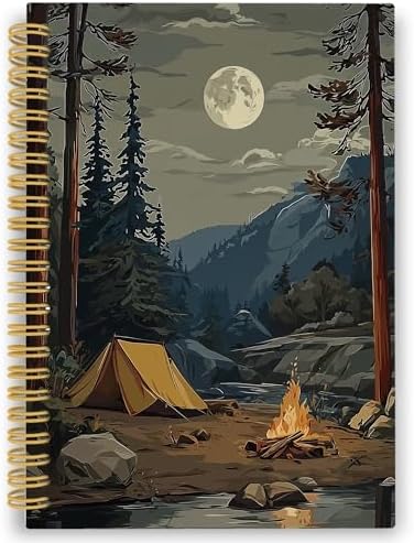 XPH Vintage Mountain Forest Camping Spiral Notebook, Camper Gifts Journaling Notebooks for Women, Rustic Campsite Landscape Hardcover Journals for Writing 160 Pages 5.5 x 8.3 Inch, Camping Gifts by XPH