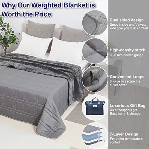 OMYSTYLE Reversible Weighted Blanket 20lbs for Adults (60 x 80 Inches Twin Size), Warm Short Plush and Cool Tencel Fabric Double Sided Weighted Blanket for All Season Use- Bonus Carry Bag Included - Image 6