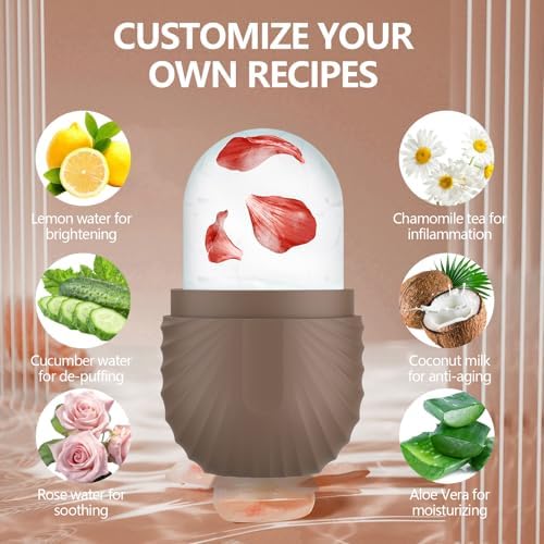 Ice Roller for Face and Eye, Silicone Ice Facial Roller Ice Holder, Face Ice Mold Skin Care, Face Icers Reusable Ice Cube Roller for Shrink Pores Anti Wrinkle Reduce Puffiness, Brown - Image 6