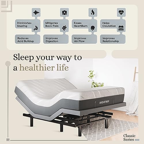 Sven & Son Classic Adjustable Bed Base, Head and Foot Lift, Massage, Under-Bed Lights, USB, Gel Memory, Zero Gravity Smart Frame - Queen + 12 inch Memory Foam Matt (Medium) - Image 3