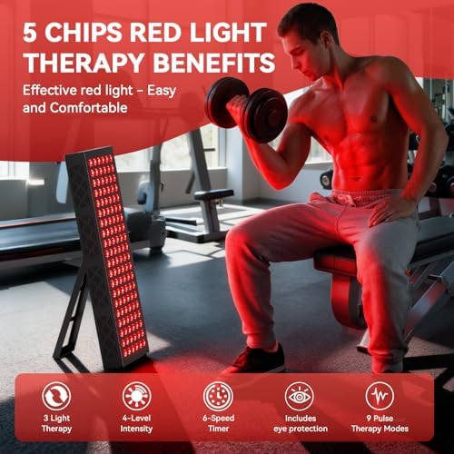 Red Light Therapy Box, 5in1 LED with 630-660-810-830-850, Metal Case, 3 Modes Red Light Panel with Soft Belt, 6 Timing Set - 9 Pulse Modes - 4-Level - Red Light Therapy Panel for Body - Image 3