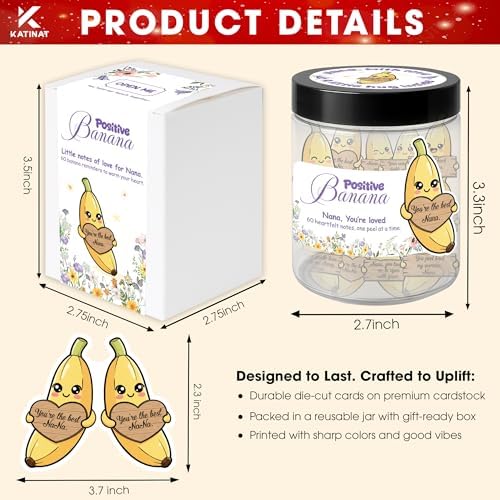 Nana Gifts Positive Banana Jar – 60 Sweet Notes for Nana, Gigi, Mimi, Funny Sentimental Mothers Day Gifts for Grandma from Granddaughter, Grandson, Grandkids, Easter Basket Stuffers - Image 2