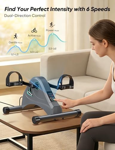 Under Desk Bike Pedal Exerciser for Seniors, LUBBYGIM Mini Exercise Bike for Physical Therapy, Electric Motorized Foot Pedal Machine for Arm and Leg Fitness, 6 Speed Levels - Image 6