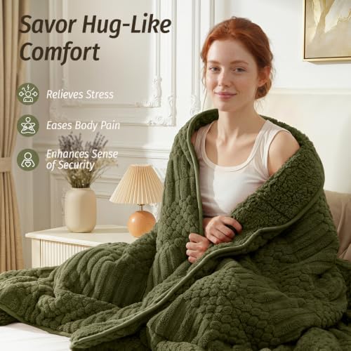 Wemore Sherpa Weighted Blankets for Adults, 60" x 80" 15 lbs Army Green - Image 5