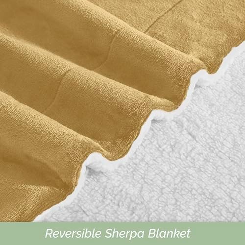 Elegant Comfort Ultra Soft Reversible Flannel Sherpa Blanket - Cozy Silky Fleece Throw for Couch, Bed - Plush Fuzzy Warm Winter Blanket for Gift, Twin XL, Gold - Image 5