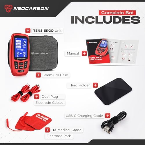 NEOCARBON TENS Unit Muscle Stimulator Ergo Machine for Pain Relief, Red - Image 4