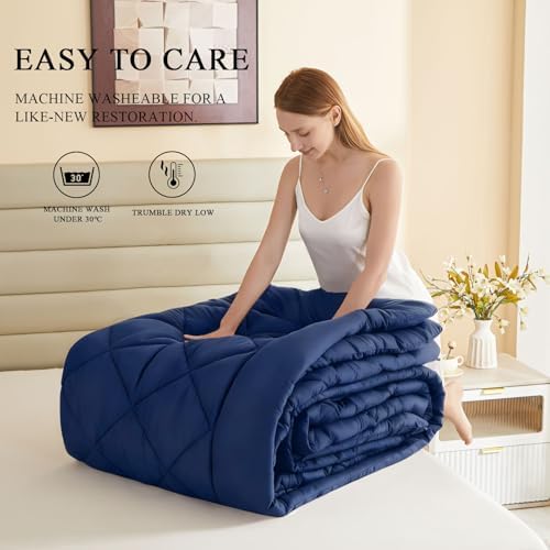 120x128 Oversized King Comforter, Extra Large King Size Comforter Oversized, All Season Soft Lightweight Quilt Down Alternative Duvet Insert with 8 Corner Tabs(120x128, Navy Blue) - Image 6