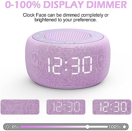 Buffbee Sound Machine & Alarm Clock 2-in-1, 0-100% Clock Face Brightness, Bottom Colored Light, Sleep Timer, Precise 30-Level Volume White Noise Machine, Digital Alarm Clocks for Bedrooms - Purple - Image 4
