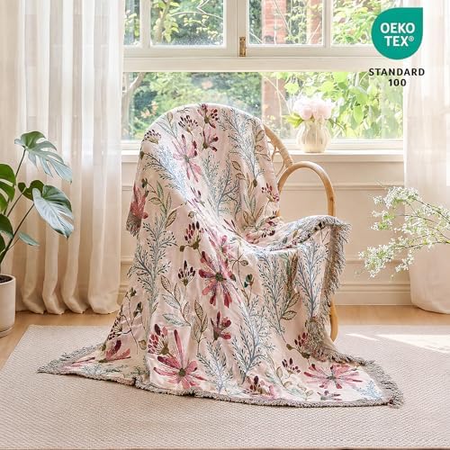 MSGKV Boho Throw Blanket 60"x80" 100% Cotton Floral Blanket for Couch Bed - Image 6