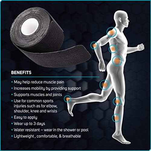 Care Science Waterproof Black Kinesiology Tape, 40 Precut Strips, 2 Rolls - Image 5