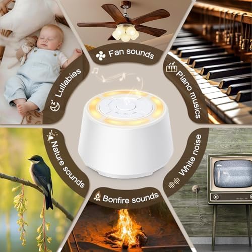 Sound Machine for Sleep - White Noise Sound Machine with Night Light Rechargeable White Noise Machine with 16 Soothing Sounds, Timer and Memory Function for Home Office & Travel - Image 4