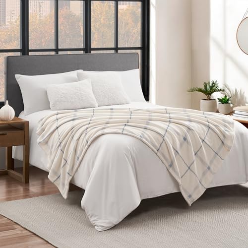 Lucky Brand Palmdale White with Light Blue Plaid 50"x70" Cozy Plush Blanket - Premium Microfiber Throw for Luxurious Comfort - Image 5