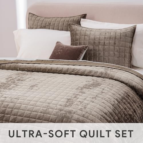 RECYCO Channel Box Stitch Velvet Quilt Set, Twin/Twin XL Size, Dune Brown - Image 4