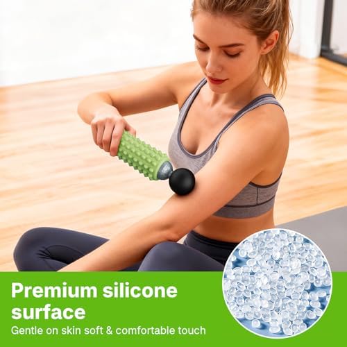 Mini Electric Massage Roller 4 Speeds Vibrating Massage Ball, 2-in-1 Portable Muscle Massager Gun & Roller for Muscle Relief, Detachable Heads, Rechargeable, For Fitness, Office, Travel (Green) - Image 2