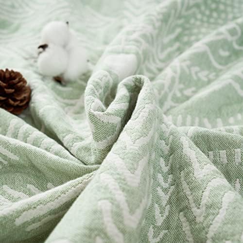 jinchan Boho 100% Cotton Blanket Muslin Lightweight Twin Size Throw Blanket Reversible for Couch Soft Cozy All Season 3-Layer Throw Coverlet Blanket for Bedroom Living Room Decor Green 60x80 Inches - Image 4