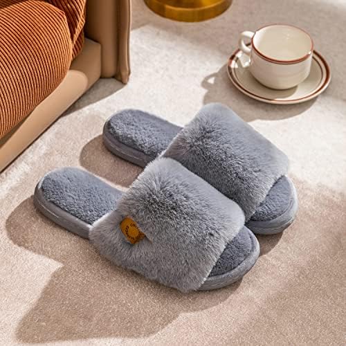 Onmygogo Indoor Slippers for Women Open Toe with Memory Foam, Soft Faux Fur Nonslip House Slippers - Image 3