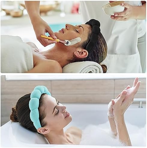 Ztomine Spa Headbands for Washing Face or Facial, Set of 2 Skincare Headbands, Terry Cloth Headband Wash Combo Pack - Puffy Makeup Washing, Mask, Skin Treatment (Black & Turquoise) - Image 2