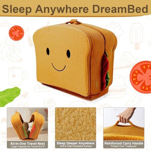 Toddler Travel Bed Sandwich Style - Portable Toddlers Floor Beds, Foldable Soft Foam Travel Bed for Baby and Kid, Washable Cover Toddler Cot with Safety Rail for Travel, Home/Travel Sleep - Image 2