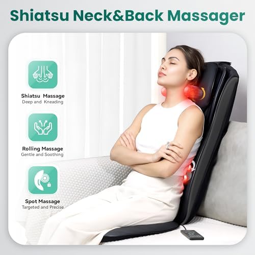 Snailax 2026 Shiatsu Neck Back Massager with Heat -Deep Kneading Massage Chair Pad,Adjustable Intensity,Full Body Massage Seat Cushion for Relaxation - Image 2