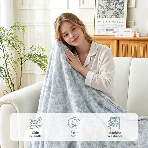 Viviland Fleece Throw Blanket, Green Narcissus, 50x70 inch - Image 5