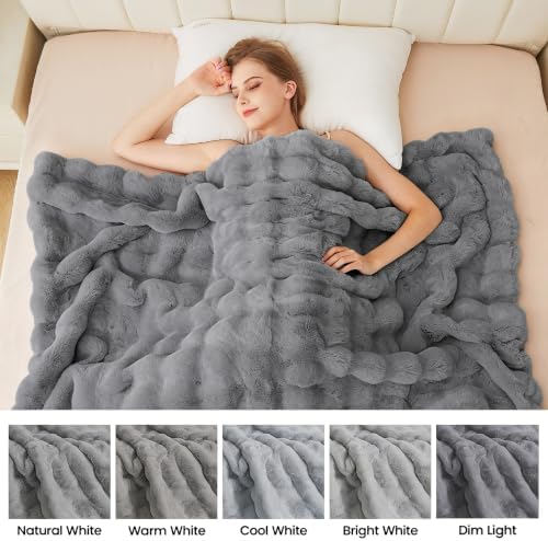 ORINOVA Grey Throw Blanket for Couch Soft Fuzzy Faux Fur Bubble Fluffy Plush Blankets for Women Sofa Accent Warm Cozy 50x60 Blanket for Living Room Bedroom Home Decor - Image 7