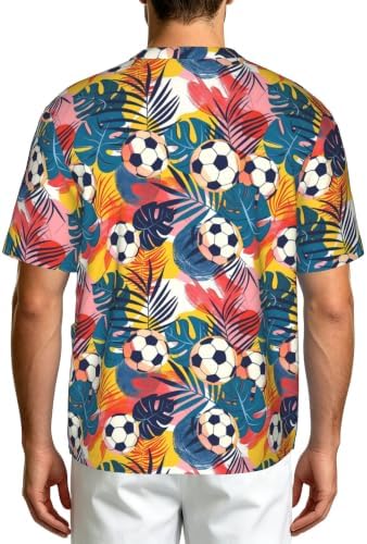 Men's Scrub Top,V-Neck Spill Wrinkle Resistant,3 Pockets-Tropical Palm Leaf Football (1) - Image 2