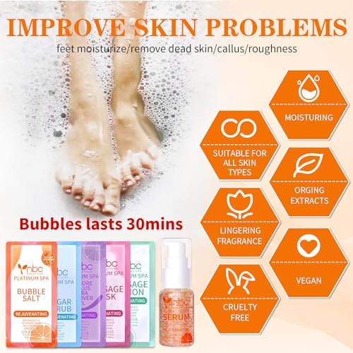Pedicure Foot Soak Set - Upgraded 6 in 1 Foot Spa, Foot Bath Spa, Pedicure Kit for Tired & Dry Cracked Feet, Athletes Feet, Bad Odor, Softens Calluses (Orange) - Image 2