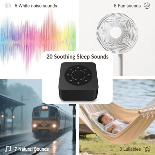 White Noise Sound Machine, Noise Machine for 20 Soothing Sounds, 2 Customizable Shortcut Buttons, Timer, Memory Function, USB-A Cable Included (Battery&Adapter NOT Included)for Baby, Kids&Adult(Black) - Image 3