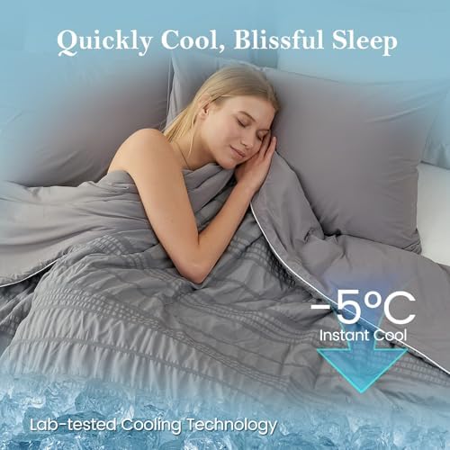 Cozy Bliss Seersucker Cooling Comforter Twin Size, Q-Max 0.45 Reversible Lightweight Cooling Throw Blanket, Breathable Silk Smooth Summer Bedding Quilt for Hot Sleepers Night Sweats Dark Grey - Image 2