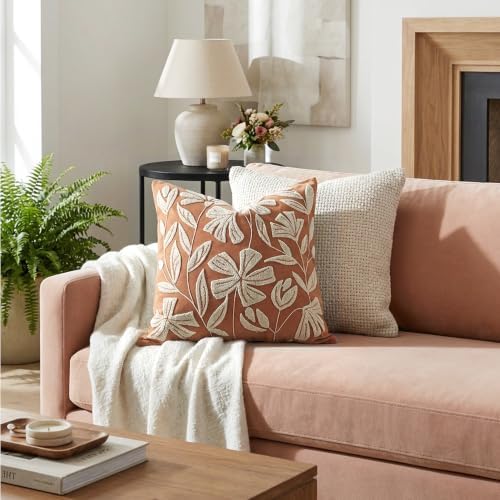 BlissBlush Throw Pillow Cover 20x20 Inch, Rust Terracotta Floral Tufted Velvet Decorative Accent Pillow Case for Sofa Bed Living Room, Cover Only - Image 5