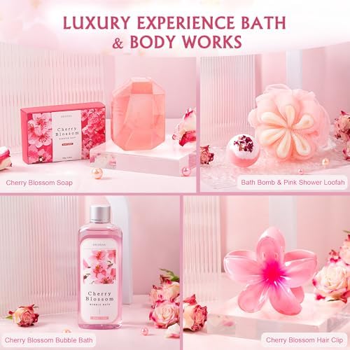 Gifts for Women Birthday Spa Gifts Set- 10 Pcs Christmas Valentine's Mother's Day Gift and Cherry Blossoms Self Care Package Gifts Women, Relaxing Gifts Basket - Image 5